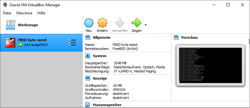 FreeBSD als VM in VirtualBox